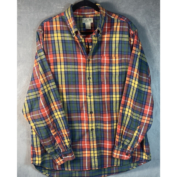 2 L.L.Bean Plaid Flannel Shirts‎ Men’s Black Red Green/Red Gray Sz Large Soft - Picture 6 of 9